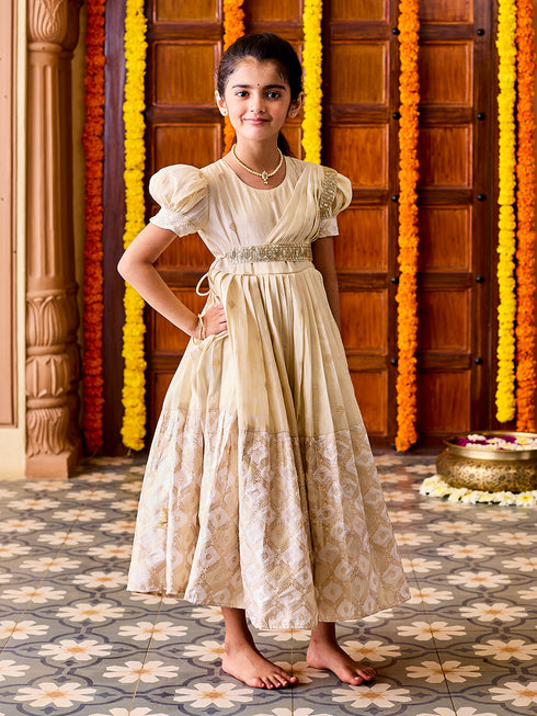 Girl's' Gold Lehenga Set